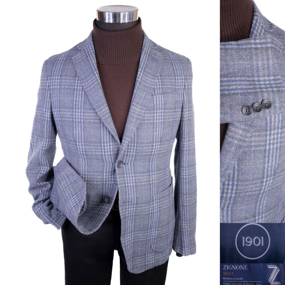 CIRCLE 1901 ZIGNONE Wool Blazer Sport Coat Sz 38R Plaid Two Button Jacket